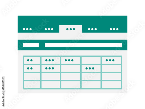 Generic spreadsheet user interface for data management accounting and task organization in a clean flat design suitable for business software concepts