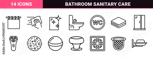 Sanitaryware and Plumbing Maintenance Ultra-Minimalist Monoline Outline Symbols for Commercial Interior Design and Bathroom Service Apps