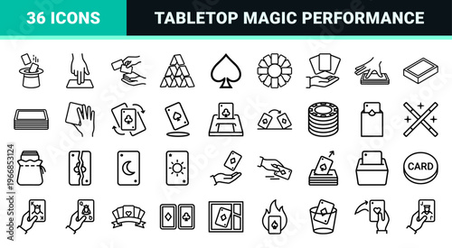 Professional Tabletop Gaming and Magic Performance Line Art; Ultra-Minimalist Monoline Aesthetic for Casino, Poker, and Illusionist Concepts.