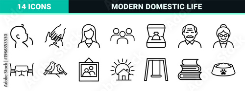 Family Relationships and Interpersonal Bonds Minimalist Monoline Line Art Set for Modern Mobile Apps and UI Design Interfaces