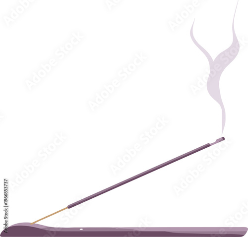 Wooden incense burner vector with burning aroma stick and swirling smoke for wellness and meditation design