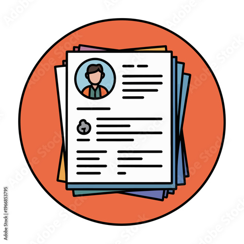 Vector of a stack of resumes with a stylized circle background