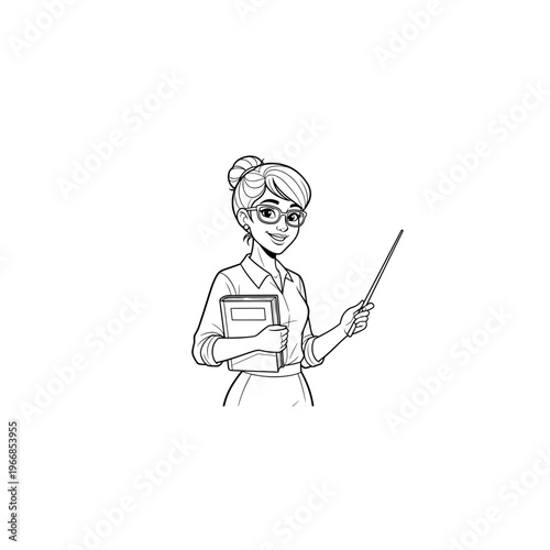 A cartoon woman holding a pointer stick
