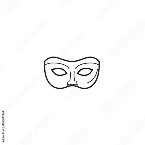 A black line drawing of a venetian mask