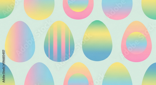 Colorful easter egg pattern with pastel rainbow hues on light blue background for holiday decoration