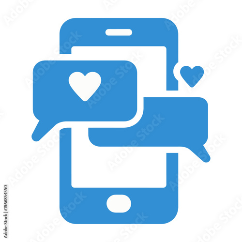 Vector featuring a smartphone with overlapping speech bubbles containing heart icons