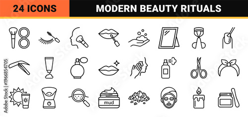 Dermatology and Cosmetic Care Line Art: Professional Skincare, Aesthetic Medicine, and Makeup Application Minimalist Geometric Outline Symbols