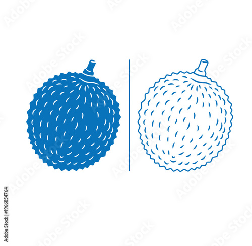 blue durian fruit icons in outline and filled style for food and tropical themes