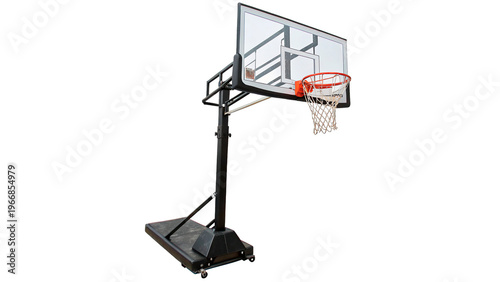 Portable basketball hoop used for outdoor sports in a backyard setup during the afternoon sunlight on a transparent background