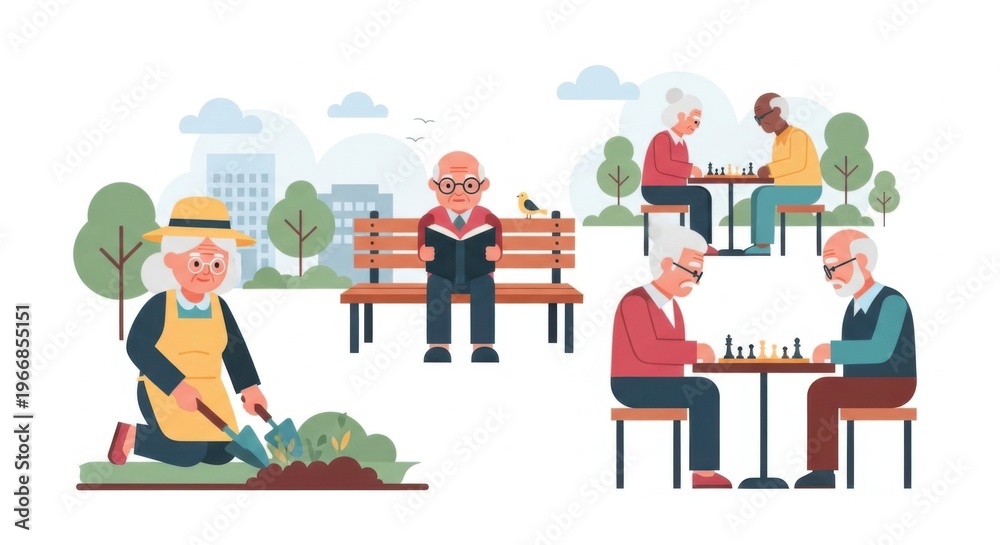 Fototapeta premium Activities of Senior Citizens in a Park Setting with Nature