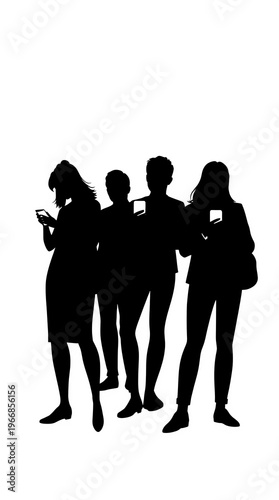 people smartphone silhouettes social media concept modern lifestyle vector minimal clean design isolated background white mobile device users digital communication icons online networking activity fla