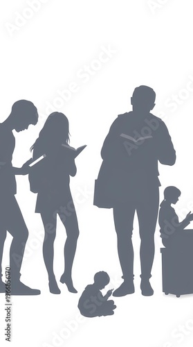 people smartphone silhouettes social media concept modern lifestyle vector minimal clean design isolated background white mobile device users digital communication icons online networking activity 