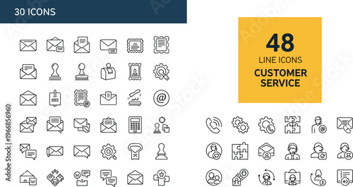 Customer Service Line Icons Vector Set Featuring Support Communication Email Help Desk Teamwork and Business Assistance Editable Stroke Outline Collection