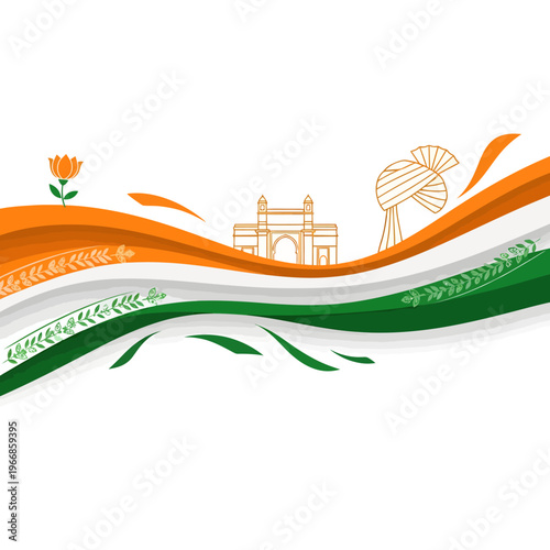 Maharashtra Day celebration with Indian flag and iconic landmarks