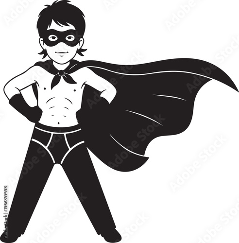 A cartoon boy dressed as a superhero isolated on transparent background, Vector