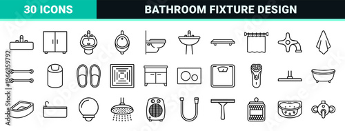 Modern Bathroom Fixtures and Sanitary Equipment Minimalist Monoline Outline Vector Illustration for Interior Design Architecture