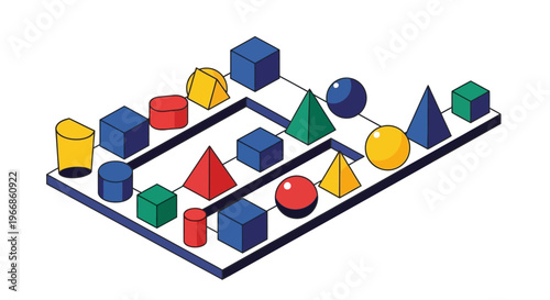 Geometric Shapes Connected in a Network Pattern.