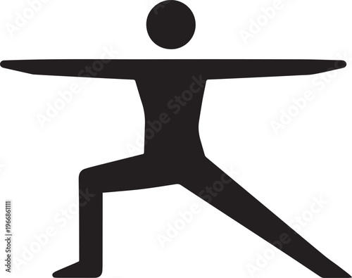 yoga icon, black silhouette of a person in warrior pose