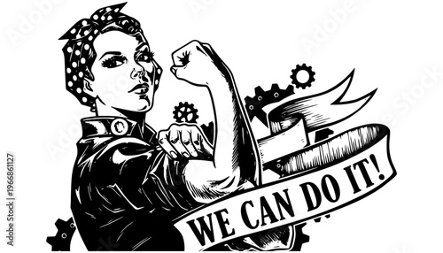Rosie the Riveter iconic female empowerment illustration with bold message
