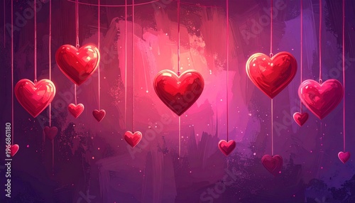 Romantic Red Hearts Hanging Decoration Festive Love Ambiance.