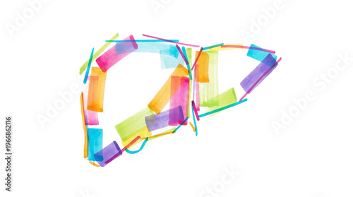 Abstract liver organ symbol made of colorful strokes on transparent png background, artistic design.