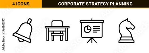 Professional Workshop and Corporate Training Education Symbols in Ultra-Minimalist Monoline Geometric Line Art for Strategy Development.
