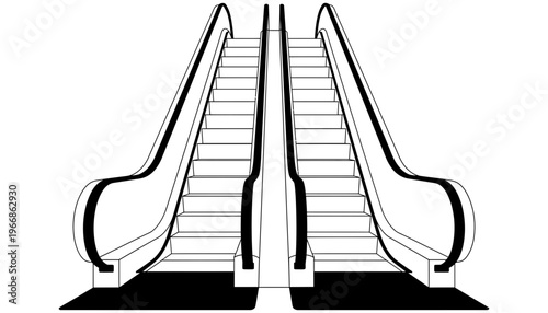 Escalator vector illustration with black lines on white background