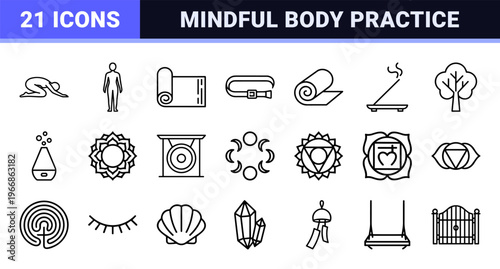 Yoga Meditation Wellness Mindfulness Symbols Ultra-Minimalist Monoline Geometric Line Art for Digital App Design
