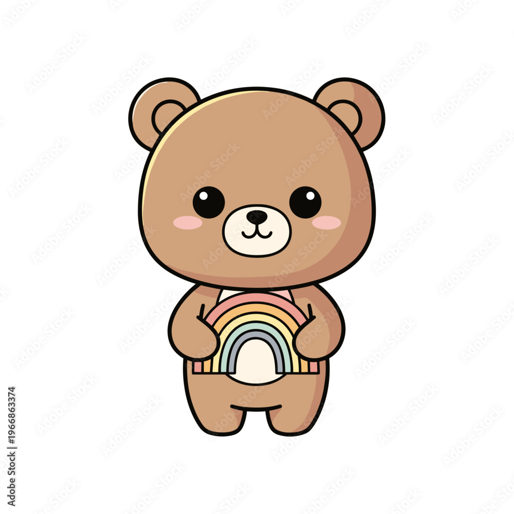 Fototapeta premium Cute cartoon bear holding a rainbow illustration 