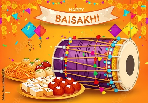 Vibrant Baisakhi Celebration Illustration
