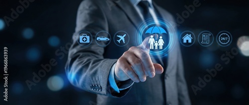 Insurance agent presenting digital solutions for clients corporate office business interaction professional environment close-up view trust and security concept