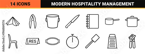 Hospitality Fine Dining and Culinary Equipment Ultra-Minimalist Monoline Geometric Outline Style Graphic Assets for Professional UI Designers