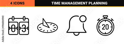 Temporal Management Geometric Line Art Featuring Ultra-Minimalist Scheduling Symbols and Time Tracking Professional Metadata Design Elements