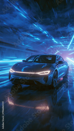 High speed ev car with neon light