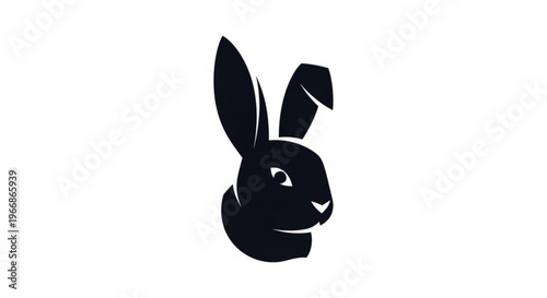Minimalist black silhouette of a rabbit s head and long ears