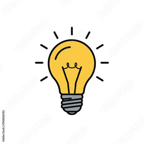 Bright yellow light bulb icon with radiating lines symbolizing an idea or illumination.