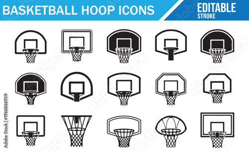 Basketball hoop and backboard icon collection editable line style vector illustration