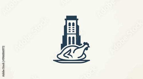 Architectural Building with Roasted Chicken Logo