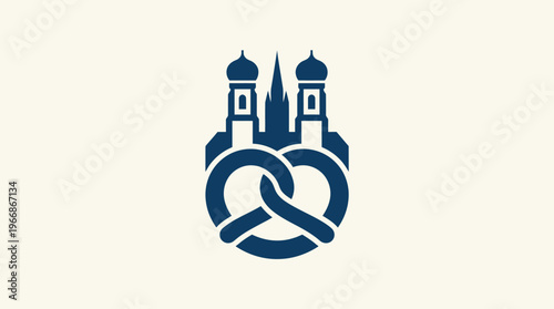 Stylized Munich Emblem Pretzel with Church Towers