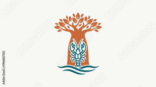 Abstract Tree with Lobster and Water Symbol