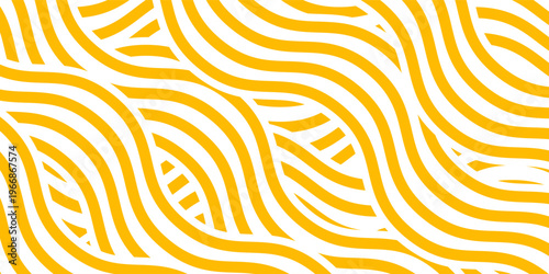 Yellow instant noodle, pasta and spaghetti texture with geometric wavy lines. Ramen, pasta vector pattern. Background abstract food illustration