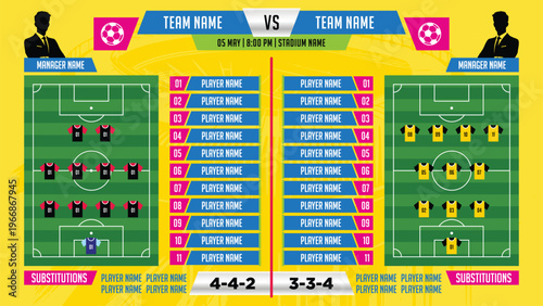 core player football match design. formations tactics and planning position line up vector design