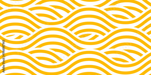 Yellow instant noodle, pasta and spaghetti texture with geometric wavy lines. Ramen, pasta vector pattern. Background abstract food illustration