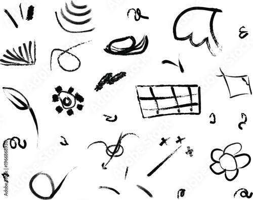 Abstract black and white sketch collection of random line drawings
