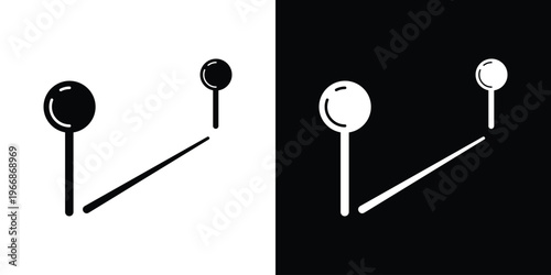 Vector illustration featuring two map pin location markers connected by a path line. Clean black and white icon set representing navigation, destination tracking, and logistics mapping.