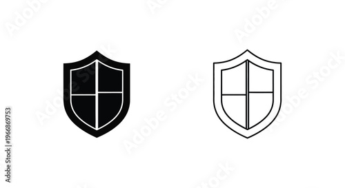 a black and white shield icon with a cross in the middle Vector