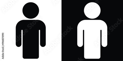 Classic male silhouette icon in a flat vector style. Minimalist black and white design suitable for restroom signs, user interface avatars, demographic data representation, and simple infographics.