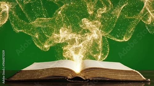 Book Opens Emitting Golden Light and Particle Effects