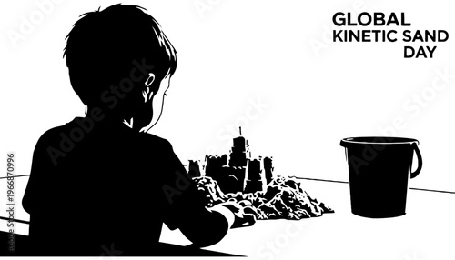A silhouette of a child playing with kinetic sand on Global Kinetic Sand Day