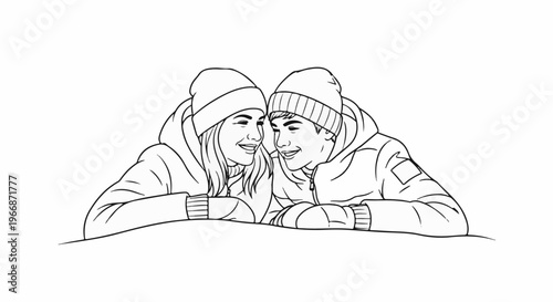 Black and white sketch of a young couple leaning towards each other